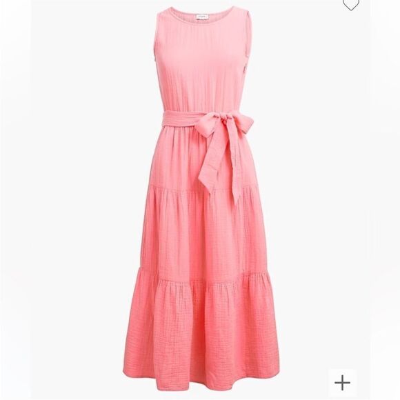 J. Crew Dresses & Skirts - J. Crew  Womens Sleeveless Belted Gauze Midi Dress Pink  Size 2 Pockets Zip